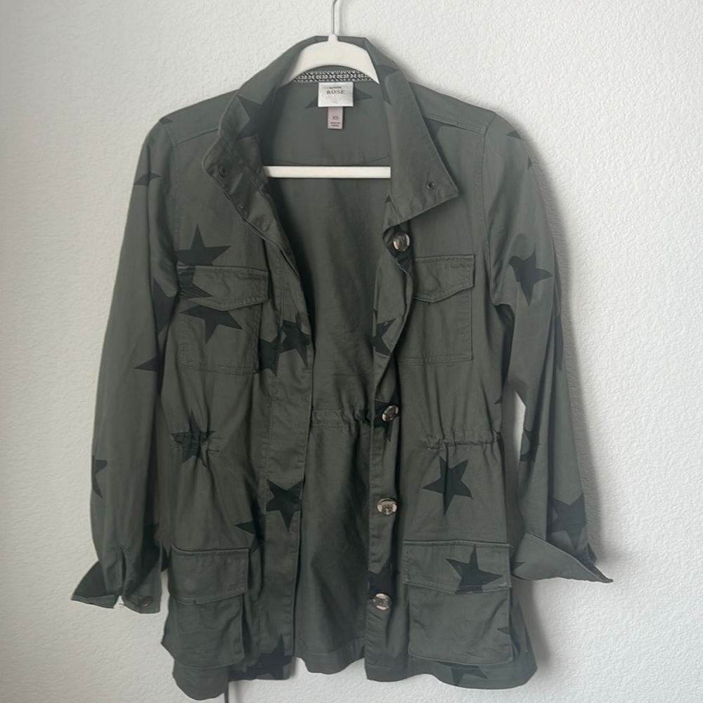 Knox Rose Women’s Lightweight Green Utility Jacket Star Print